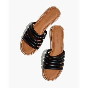 Madewell The Addie Leather Slide Strappy Sandal in Black Size 9